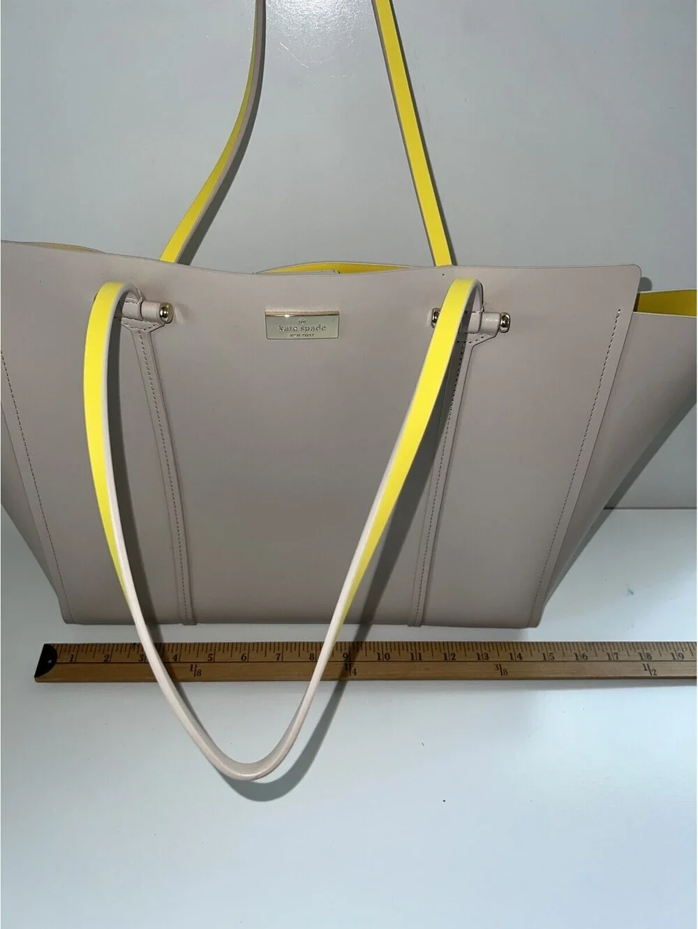 Kate Spade Anelle Arbour Hill Beige/Yellow Leather Tote Bag